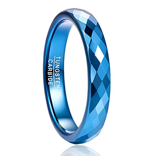 NUNCAD 4mm Ring Herren Damen Blau Schmal Ringe Wolfram Ehering Verlobungsringe Hochzeitsringe Facettiert Ring Polieren Größe 70 (22.3) von NUNCAD