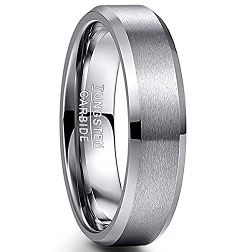 NUNCAD 6mm Herren Silber Ring für Herren Damen aus Wolfram Unisex Ring für Jungs Größe 58 von NUNCAD