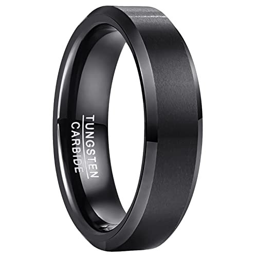 NUNCAD 6mm Ring Schwarz Herren Wolfram Eherringe Matt Rnge für Paare Verlobungsringe Klassisch mit Gebürstet Größe 62 (19.7) von NUNCAD