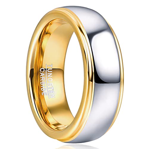 NUNCAD 8mm Ring Herren Gold Siber Verlobungsring aus Wolframcarbid Hochzeit Ring für Damen Poliertes Finish Größe 61.0 (19.4) von NUNCAD