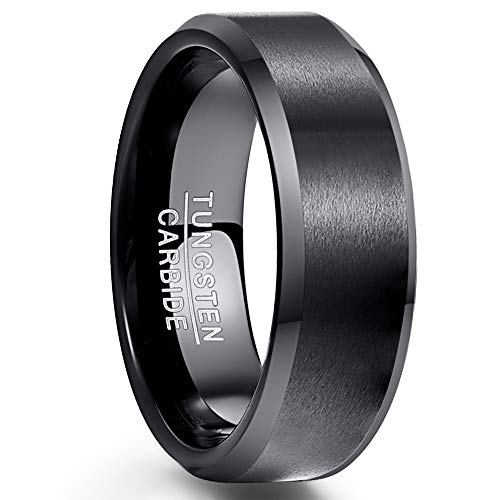 NUNCAD 8mm Ring Schwarz Herren Damen Partner aus Wolfram Gebürstet für Hochzeit Valentinstag Geburtstag Partnerschaft von NUNCAD