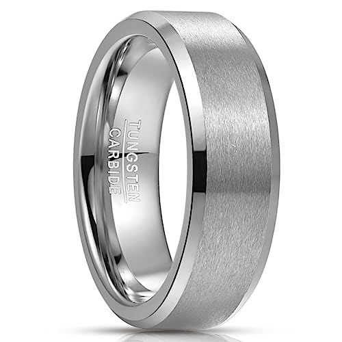 NUNCAD 8mm Ring Silber Herren Damen aus Wolfram Ringe für Hochzeit Verlobung Jubiläum Partnerschaft Gebürstet Größe 65 (20.7) von NUNCAD