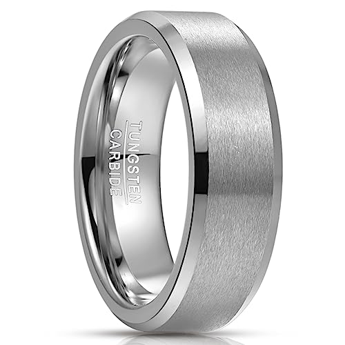 NUNCAD 8mm Ring Herren Damen Silber Partnerringe aus Wolfram für Hochzeit Verlobung Jubiläum Partnerschaft Gebürstet Größe 67.2 (21.4) von NUNCAD
