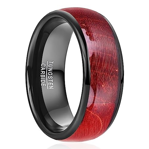 NUNCAD Ring Rot Schwarz Wolfram Herrenring Damen Verlobungs Ringe mit Rot Verlaufendem Ahorn Poliert 8mm Größe 54.4 (17.3) von NUNCAD