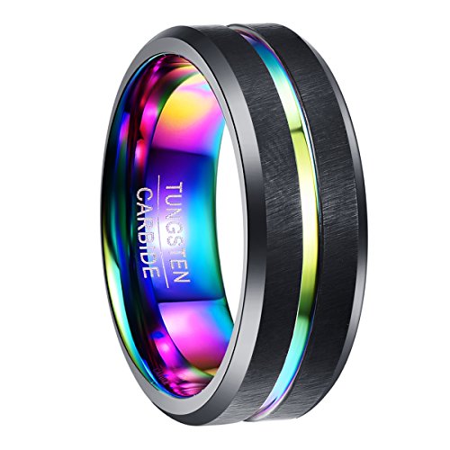 NUNCAD Ring Herren Damen Schwarz Multifarbe Unisex Ring aus Wolframcarbid 8mm Breit Hochzeitsring Verlobungsring Freundschaftsring Größe 70 von NUNCAD