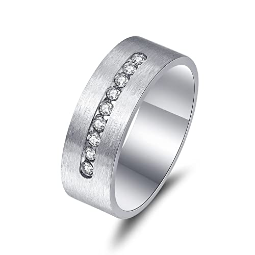 NUNCAD Damen Herren Ringe Schlicht Edelstahl Silber Ring mit Zirkon Inlay Schmuck Hochzeitsring Eheringe Paar Ringe Größe Größe 54 von NUNCAD