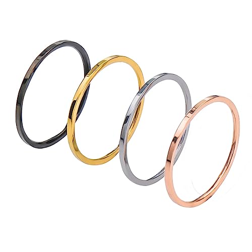 NUNCAD Damen Ringe Set Schlicht Roségold/Gold/Schwarz/Silber Edelstahlring für Frauen Größe 52 von NUNCAD