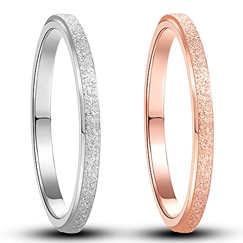 NUNCAD Damen Ringe aus Edelstahl Roségold Ring Silber Ringe Set Ring Paar 2mm Schlicht Ring für Frauen Größe 62 von NUNCAD