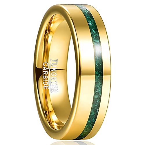 NUNCAD Gold Ring für Herren Damen 6mm Herrenring mit Stein Grün aus Wolfram Verlobungsringe, Freundschaftsringe & Partnerringe Größe 61 von NUNCAD