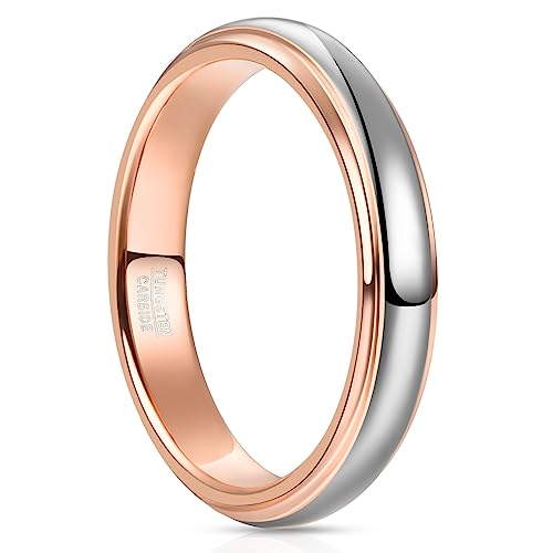 NUNCAD Damen Ring Rosegold Silber Wolfram Ring 4mm Unisex für Hochzeit Verlobung Alltag und Hobby Größe 52.0 (16.6) von NUNCAD