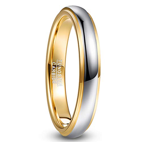 NUNCAD Unisex 4mm Gold Wolfram Verlobung Ring Silber Hochzeit Ring für Herren Damen Kuppelstil Poliertes Finish Größe 58.0 (18.5) von NUNCAD