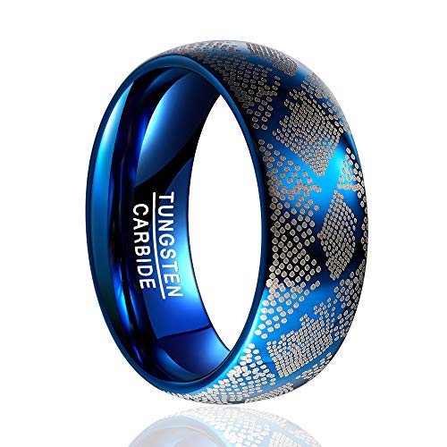 NUNCAD Herren Damen Unisex Ring Blau aus Wolfram mit Schlangemustern Design für Geburtstag Alltag Fasching Hochzeit Verlobung Geschenk Größe 65 (25) von NUNCAD