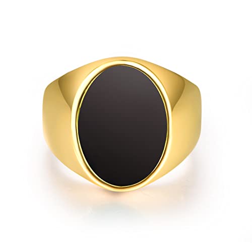 NUNCAD Herren Ring Oval Siegelring Gold Schwarz Wolfram Ring Unisex Hochzeitsring Verlobungsring Ringgröße 67.2 von NUNCAD