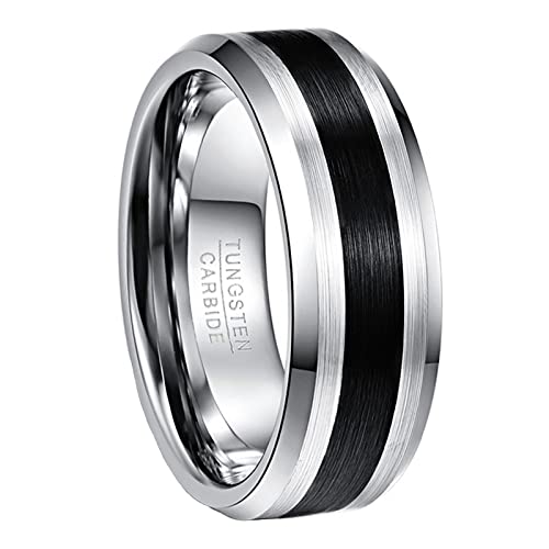 NUNCAD Herrnring Silber Schwarz 8mm Hochzeit Ring Verlobungsring Fashion Partnerringe Größe 63.4 (20.2) von NUNCAD
