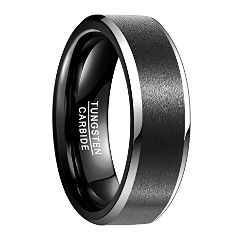 NUNCAD Herren Wolfram Ring Schwarz 8mm Breite Schmuck Geschenk für Hochzeit Verlobung Freundschaft Größe 56 (17.8) von NUNCAD