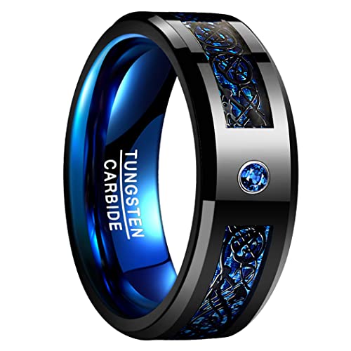 NUNCAD Herren keltischer Drachen Ring Schwarz Blau aus Wolframcarbid mit Zirkonia Ehering Partner Ring Größe 53 (16.9) von NUNCAD