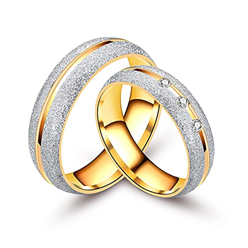 NUNCAD Hochzeitsring Edelstahl Ring für Damen Herren Verlobungsring Matt Gold Zirkon Inlay Trauringe Mode Ring Größe 59 von NUNCAD