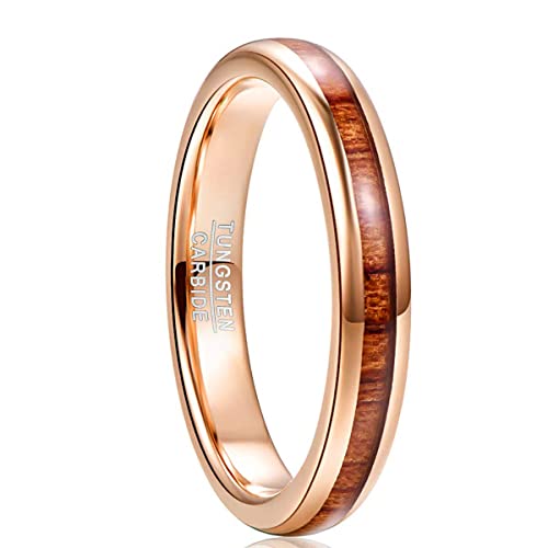 NUNCAD Mode Ringe Herren/Damen Roségold Wolfram Ring Mit Hawaiian Koa Wood Inlay für Freunde/Hochzeit/Jahrestag Ring Größe 61 (19.4) von NUNCAD