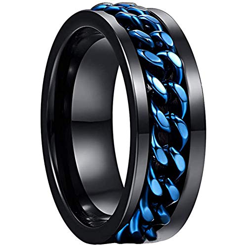 NUNCAD Damen/Herren Schwarz Ringe aus Wolframcarbid Partner Ring mit Blau drehbare Ketten Inlay als Freundschaftsringe Hochzeitsring Verlobungsringe Größe 53 (16.9) von NUNCAD