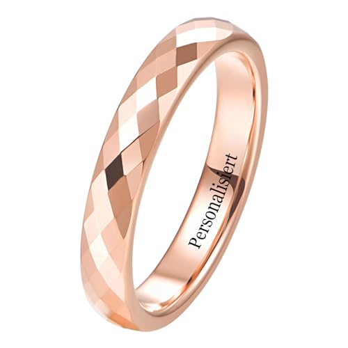 NUNCAD Personalisiert 4mm Roségold Damen Ring Einfache Wolfram Eheringe Polierte Facettierte Ringe Größe 62(19.7) von NUNCAD