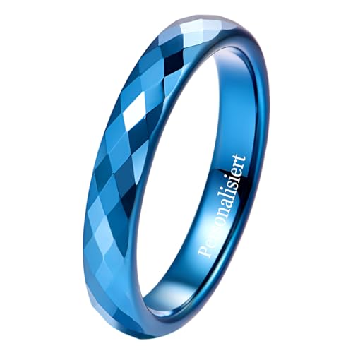 NUNCAD Personalisiert 4mm Wolfram Ring Herren Damen Blaue Eheringe Polierte Facettierte Ringe Größe 56(17.8) von NUNCAD