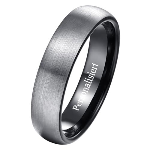 NUNCAD Personalisiert 6mm Wolfram Ring Herren Einfache Eheringe Schwarz Grau Zweifarbiger Paarringe Größe 54.4(17.3) von NUNCAD
