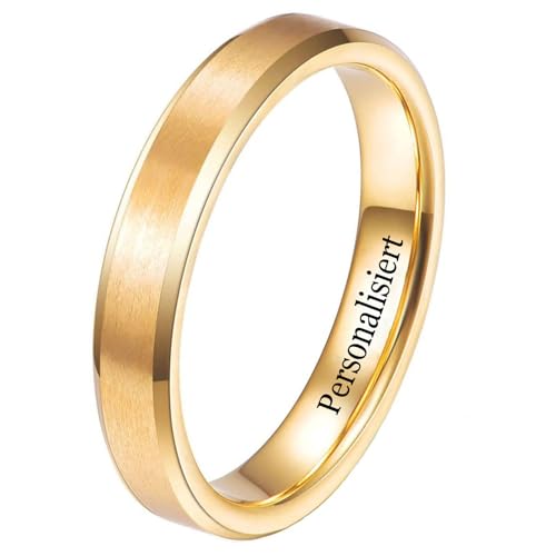 NUNCAD Personalisiert Ring Gold 4mm Damen Wolfram Ringe Partnerring Einfache Eheringe mit Abgeschrägten Kanten Größe 53(16.9) von NUNCAD