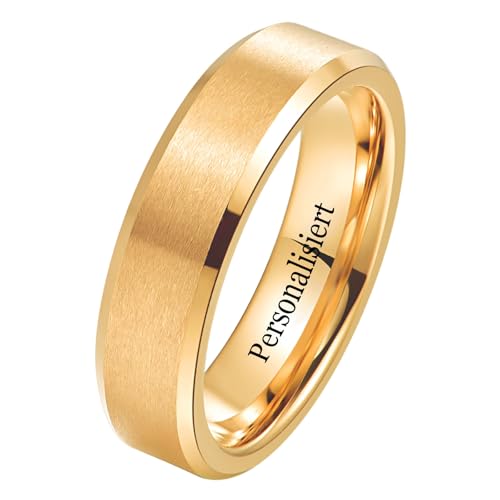NUNCAD Personalisiert Ring Gold 6mm Herren Damen Wolfram Ringe Partnerring Einfache Eheringe mit Abgeschrägten Kanten Größe 54.4(17.3) von NUNCAD