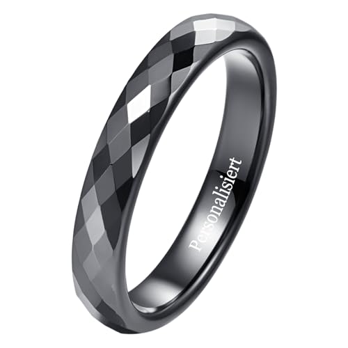 NUNCAD Personalisiert Ring Schwarz 4mm Damen Herren Wolfram Eheringe Polierte Facettierte Ringe Größe 67.2(21.4) von NUNCAD
