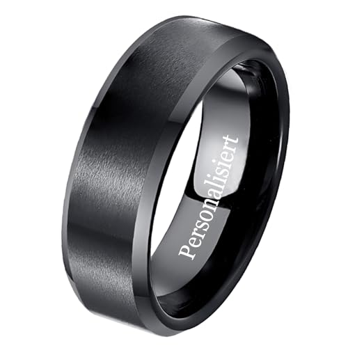 NUNCAD Personalisiert Ring Schwarz 8mm Herren Wolfram Ringe Partnerring Einfache Eheringe mit Abgeschrägten Kanten Größe 57(18.1) von NUNCAD