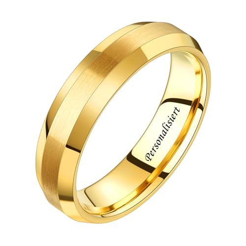 NUNCAD Personalisiert Ringe Gold Herren 6mm Wolfram Ring Einfache Eheringe mit Große Abgeschrägte Kanten Größe 67.2(21.4) von NUNCAD