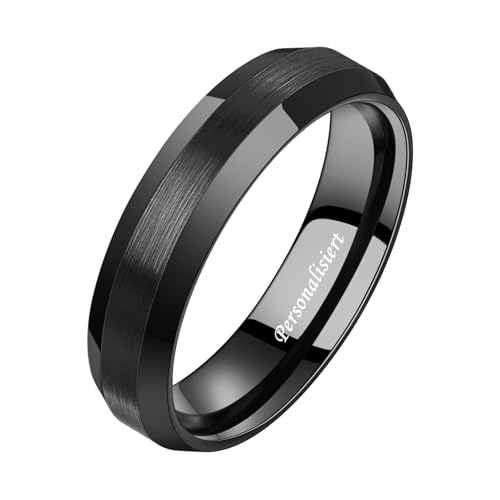 NUNCAD Personalisiert Ringe Herren 6mm Wolfram Ring Schwarz Einfache Eheringe mit Große Abgeschrägte Kanten Größe 65(20.7) von NUNCAD