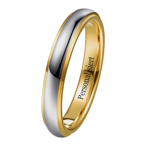 NUNCAD Personalisiert Ringe Silber 4mm Damen Gold Wolfram Ring Zweifarbige Eheringe mit Abgestuften Kanten Kuppelring Größe 66(21.0) von NUNCAD