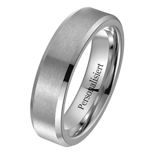 NUNCAD Personalisiert Ringe Silber 6mm Herren Damen Wolfram Ring Partnerring Einfache Eheringe Größe 66(21.0) von NUNCAD