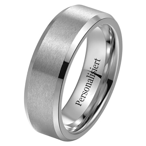 NUNCAD Personalisiert Ringe Silber 8mm Herren Wolfram Ring Partnerring Einfache Eheringe mit Abgeschrägten Kanten Größe 65(20.7) von NUNCAD