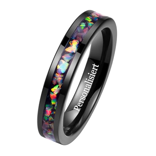 NUNCAD Personalisiert Wolfram Ring Damen 4mm Eheringe Schwarz Opalring für Frauen Größe 50.6(16.1) von NUNCAD
