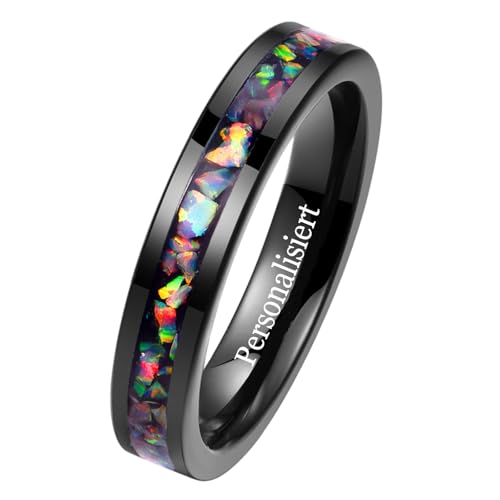 NUNCAD Personalisiert Wolfram Ring Damen 4mm Eheringe Schwarz Opalring für Frauen Größe 57(18.1) von NUNCAD