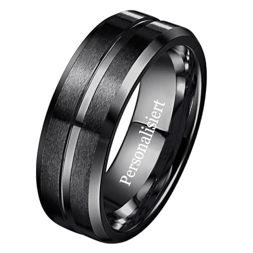 NUNCAD Personalisiert Wolfram Ring Herren 8mm Einfache Eheringe mit Rille Schwarz Ringe mit Gravur für Männer Größe 71(22.6) von NUNCAD