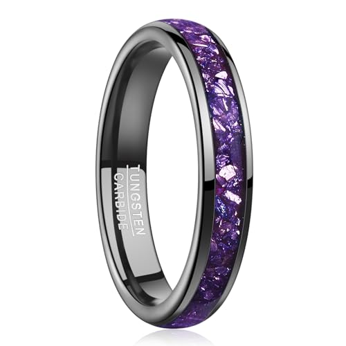 NUNCAD Ring Damen 4mm Schwarz Wolfram Ringe Kreierter Amethyst Inlay Eheringe Lila Partnerringe für Sie Kuppelstil Größe 52(16.6) von NUNCAD