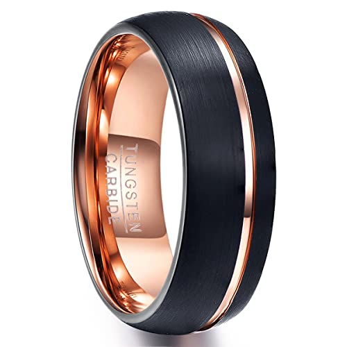 NUNCAD Ring Damen 8mm breit schwarz + Rosegold Unisex Fashion Ring 8 mm für Verlobung Geburtstag Hochzeit und Alltag Größe 52 von NUNCAD