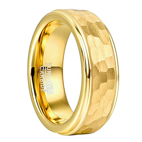 NUNCAD Ringe Gold Herren 8mm Wolfram Ring Facettiert Eheringe für Männer Gehämmerte Partnerring für Hochzeit, Versprechen, Alltag, Größe 57(18.1) von NUNCAD