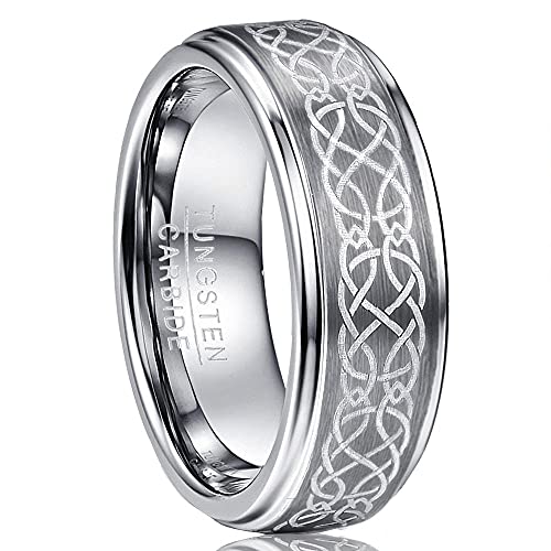 NUNCAD Ring Herren/Damen 8mm Wolfram Ring mit Keltischen Knoten Design Silber Ehering Partnerring Matt Größe 55 (17.5) von NUNCAD