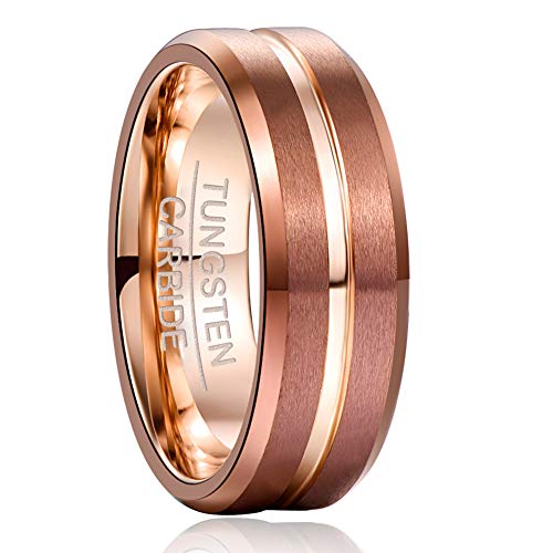 NUNCAD Ring Herren Damen Roségold Braun Wolfram Partnerringe 8mm Matt Unisex Hochzeitsring Verlobungsring Freundschaftsring Größe 63.4 von NUNCAD