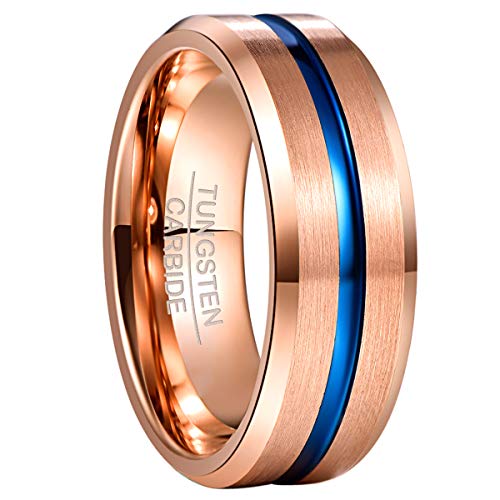 NUNCAD 8mm Herren/Damen Wolfram Ring Roségold mit Blau Rille Größe 54.4 (17.3) von NUNCAD