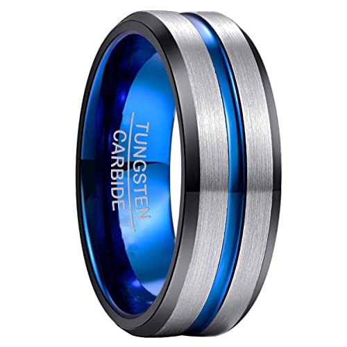 NUNCAD Ring Herren/Damen Wolfram Unisex Ring 8mm Breit Fashion Schmuck Ring für Hochzeit Verlobung Größe 52 bis 72 von NUNCAD