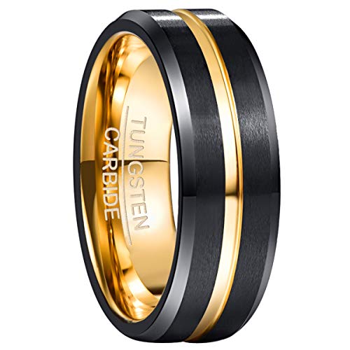 NUNCAD Ring Herren/Damen Schwarz Gold Partnerringe Wolframcarbid 8mm Matt Hochzeits Ring Verlobungsringe Freundschaftsringe Größe 57 von NUNCAD