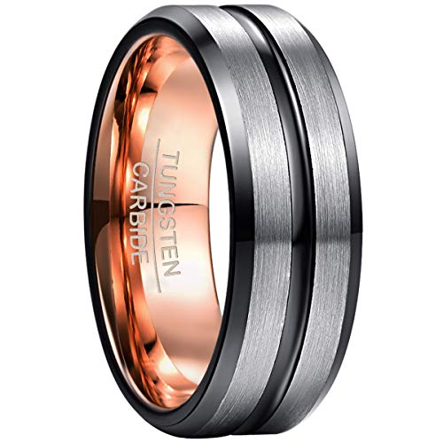 NUNCAD Ring Herren/Damen Wolfram Unisex Ring 8mm Breit Fashion Schmuck Ring für Hochzeit Verlobung Größe 52 bis 72 von NUNCAD