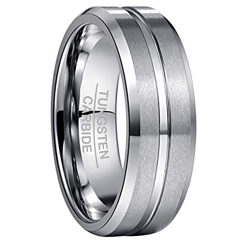 NUNCAD Silber Ring für Männer Frauen aus Wolframcarbid 8mm Breit Fashion Schmuck Ring für Hochzeit Verlobung Größe 58 von NUNCAD