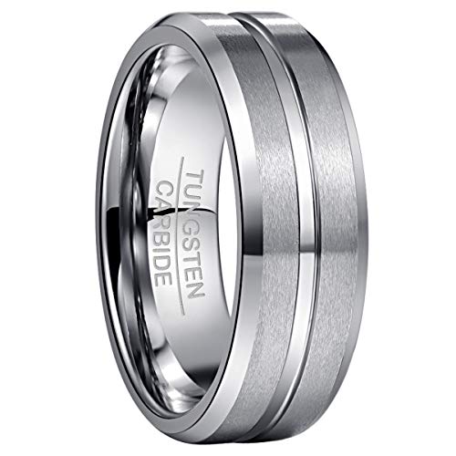 NUNCAD Ring Herren/Damen Silber Herrenring Wolfram 8mm Matt Hochzeits Ring Partnerringe Verlobungsringe Größe 72 von NUNCAD