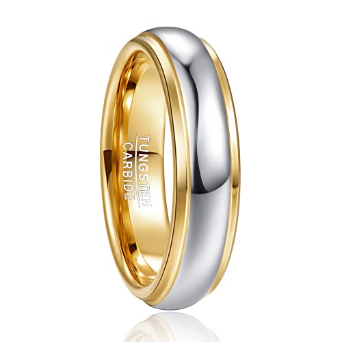 NUNCAD Herren Damen Wolfram Ring 6mm Silber and Gold Hochzeit Verlobung Ring Partnerringe Poliertes Finish Größe 54.4 (17.3) von NUNCAD